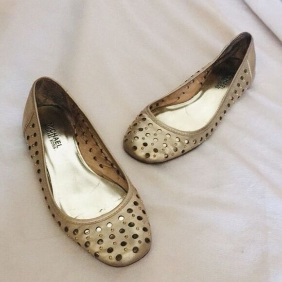 Michael Kors Gold Studded Ballet Flats - Picture 1 of 6